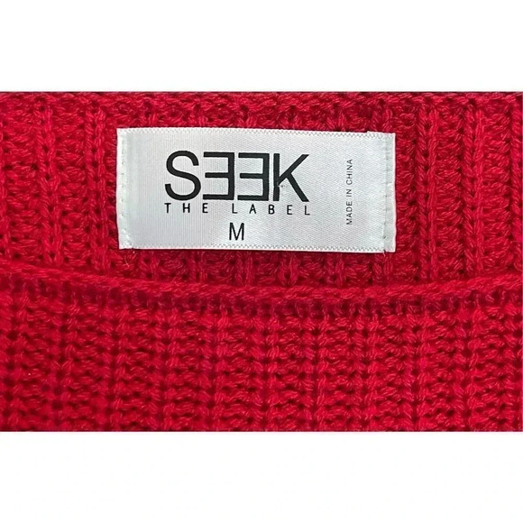 LF Seek the Label Chunky Knit Sweater Red Medium Tie Front Corset Boat Neck Rib - Picture 4 of 6